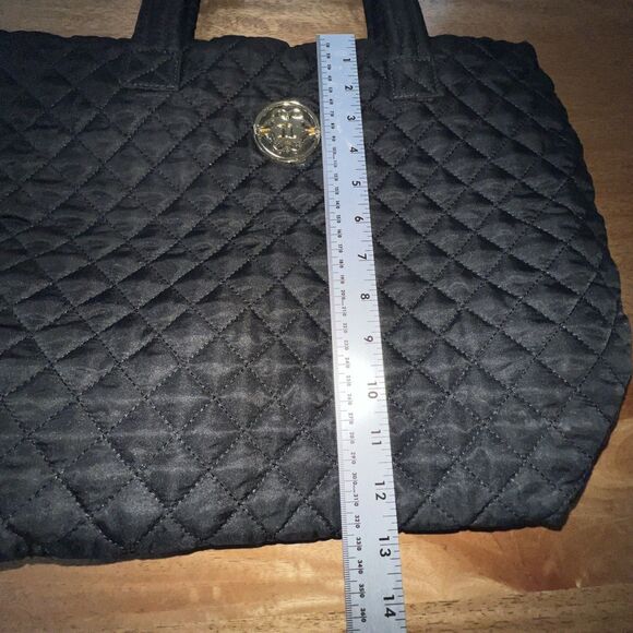 Nanette Lepore Womens Quilted Satin Black Tote Shoulder Bag Lightweight Preowned - Picture 11 of 11